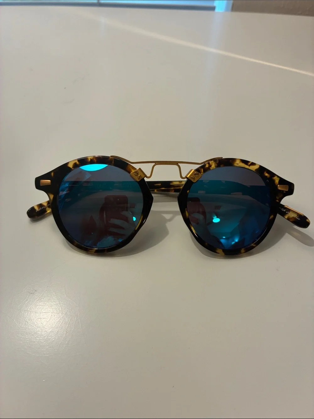 KREWE St. Louis Tortoiseshell Frame Sunglasses with Blue Mirrored Lenses